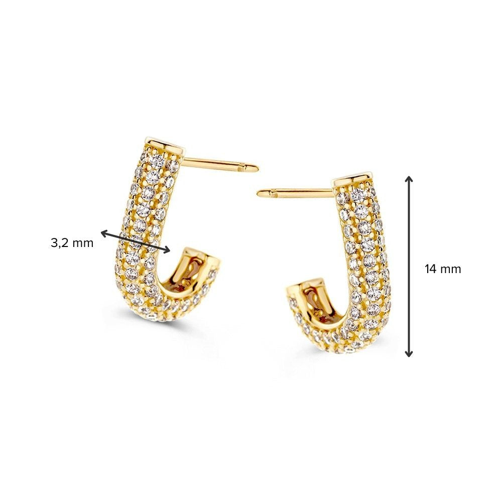 Puces d'oreilles en or jaune serties de zircones - 14 carats, élégance éclatante