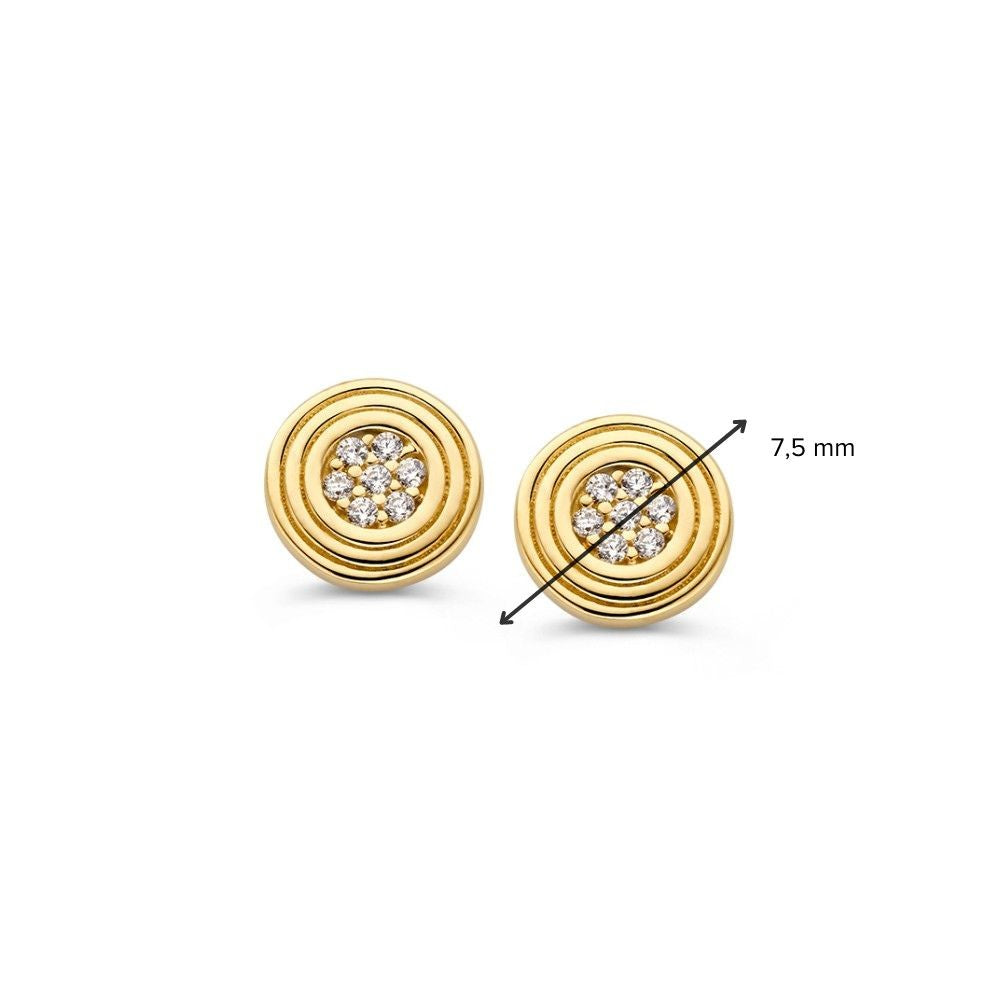Boucles d'oreilles rondes en or jaune avec zircone – 14 carats, design plat