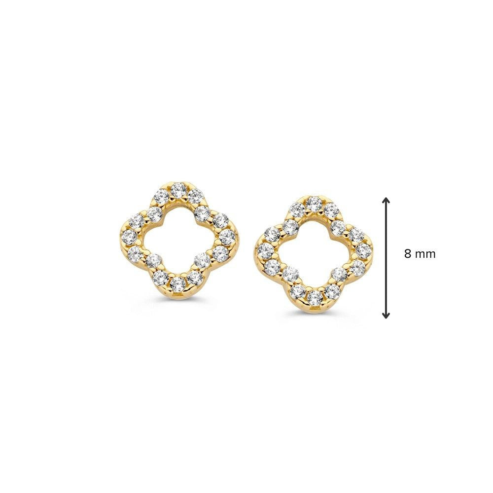 Puces d'oreilles en or jaune en forme de fleur ouverte avec zircone – 14 carats, luxe subtil