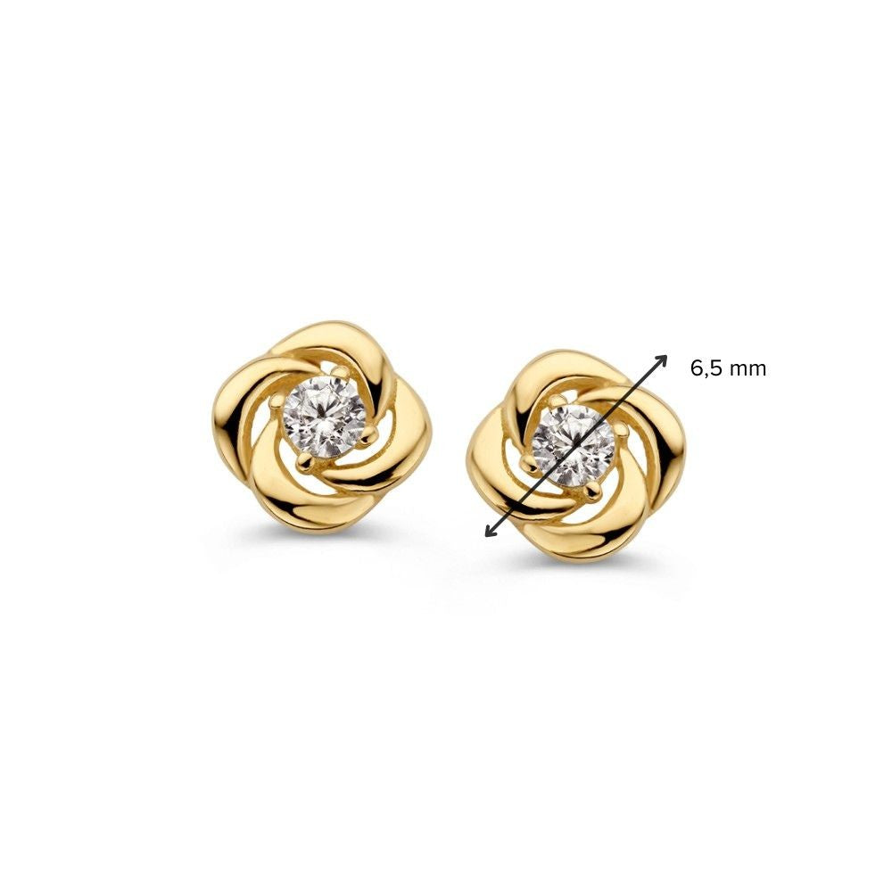 Puces d'oreilles en or jaune en forme de fleur avec zircone – 14 carats, luxe subtil