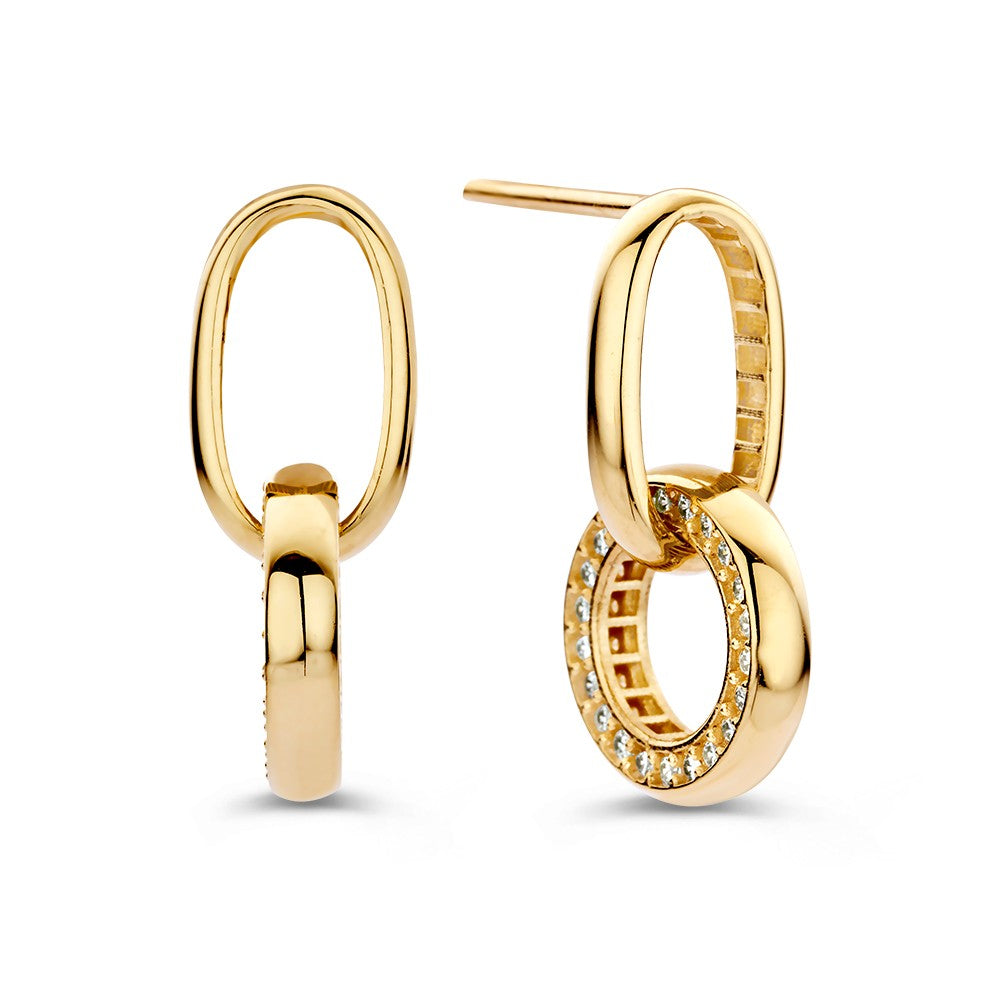 Puces d'oreilles en or jaune avec breloques rondes et zircone – Luxe ludique