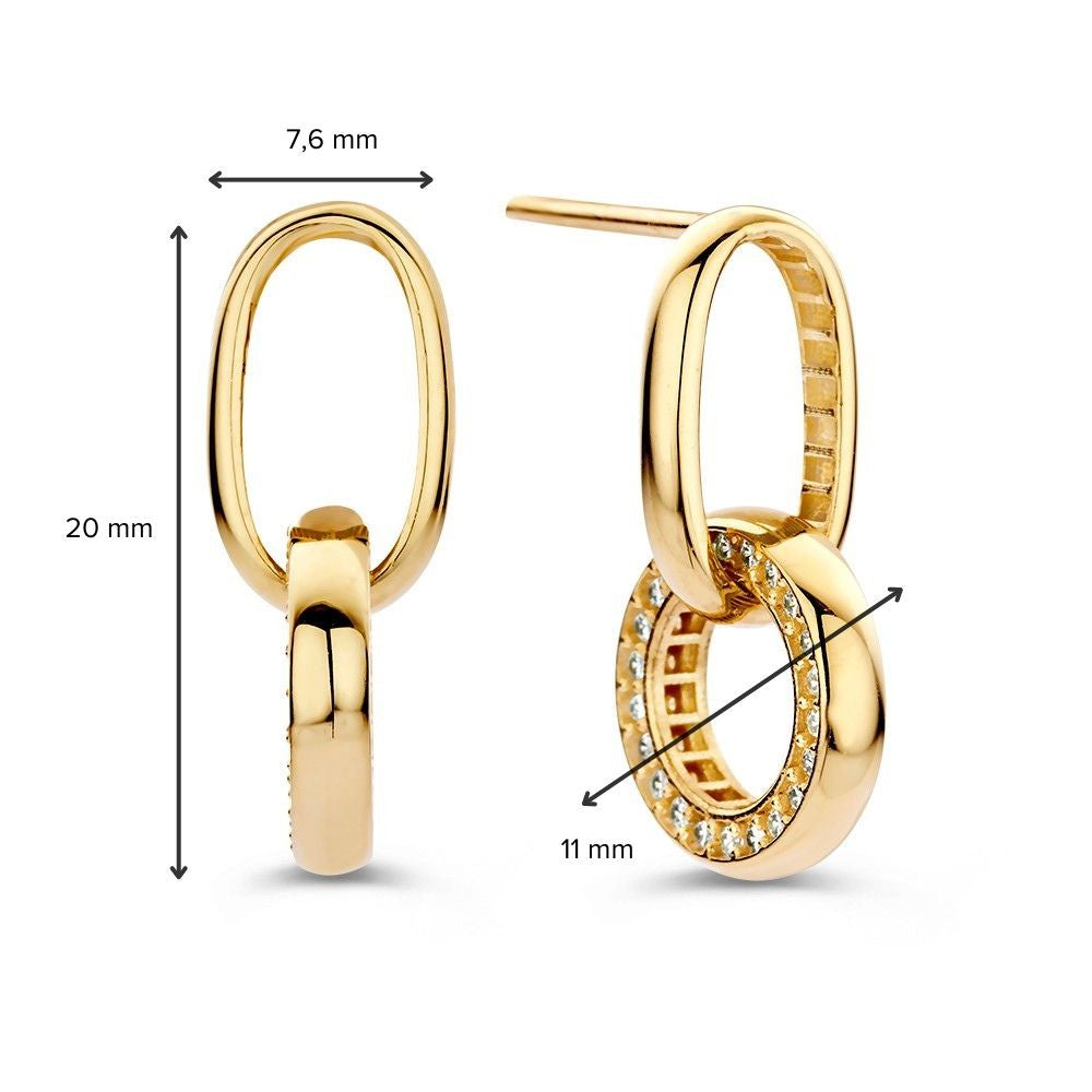 Puces d'oreilles en or jaune avec breloques rondes et zircone – Luxe ludique