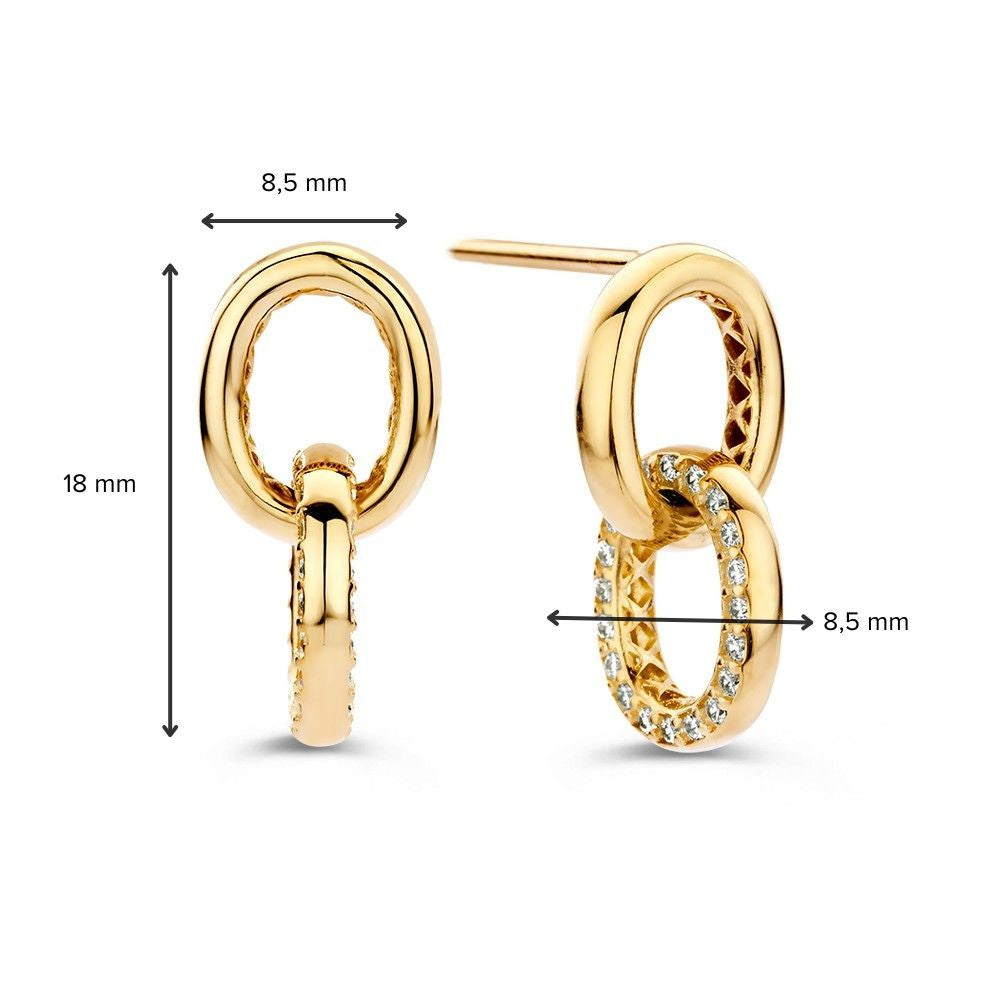 Puces d'oreilles en or jaune avec des breloques rondes et des zircones – Luxe ludique