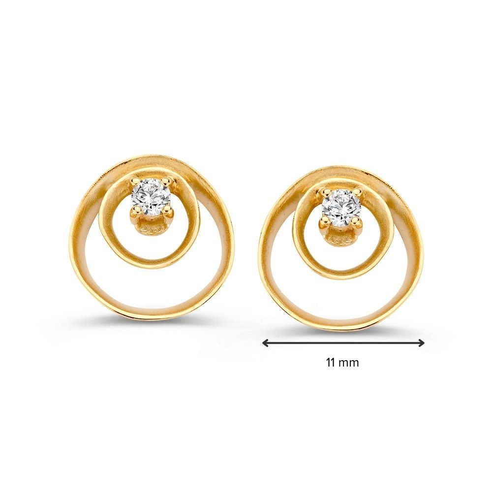 Boucles d'oreilles en or jaune ludiques avec forme organique – 14 carats, or mat et zircone