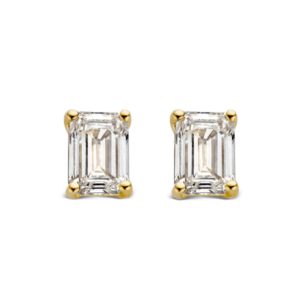 Boucles d'oreilles en or jaune avec des pierres rectangulaires de 1,00 crt.