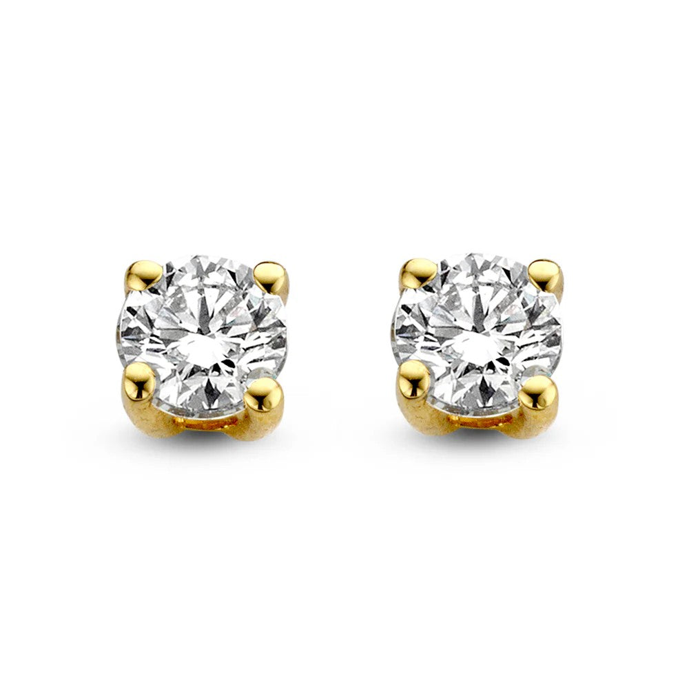 Boucles d'oreilles en or jaune avec des diamants ronds de 1,00 carat.