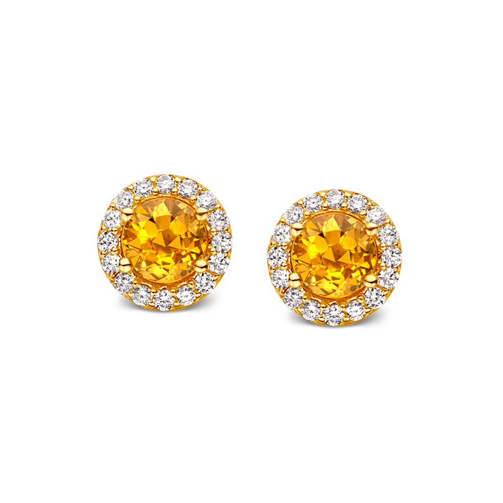 Boucles d'oreilles en or rose avec des saphirs orange et des diamants.