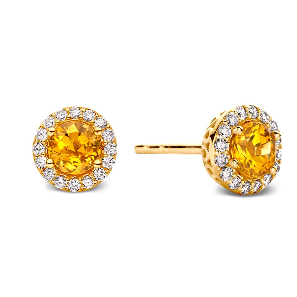 Puces d'oreilles en or rose avec saphirs orange et diamants