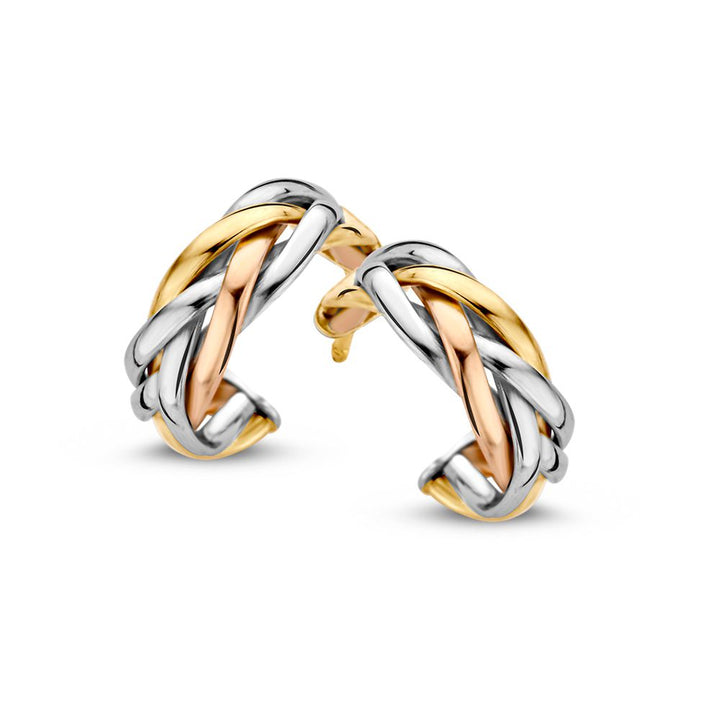 Tricolor Gouden Oorstekers – 14 Karaat, Elegantie in Drie Kleuren