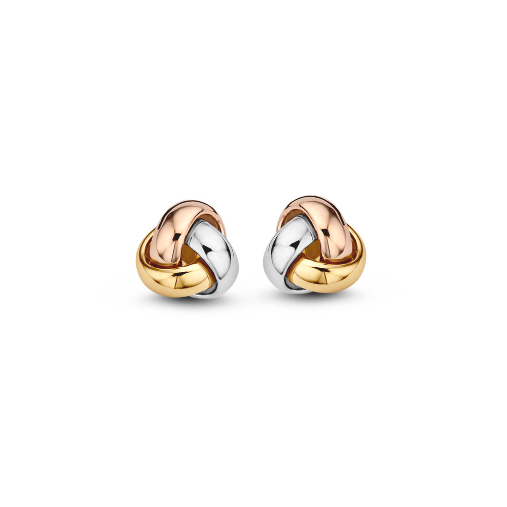 Boucles d'oreilles tricolores en or, modèle nœud, en or 14 carats.
