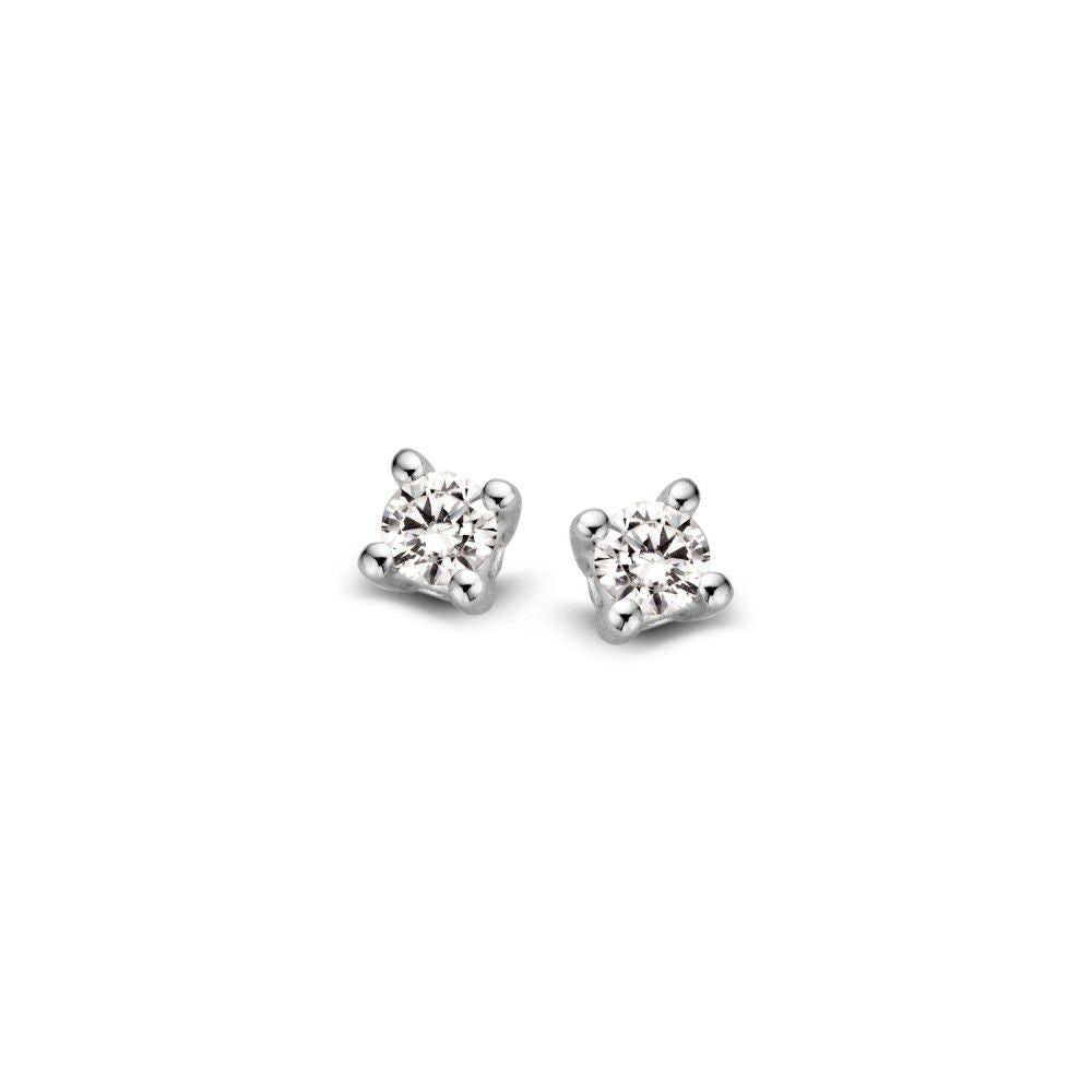 Boucles d'oreilles en or blanc 14 carats avec deux diamants brillants de 0,05 ct chacun.