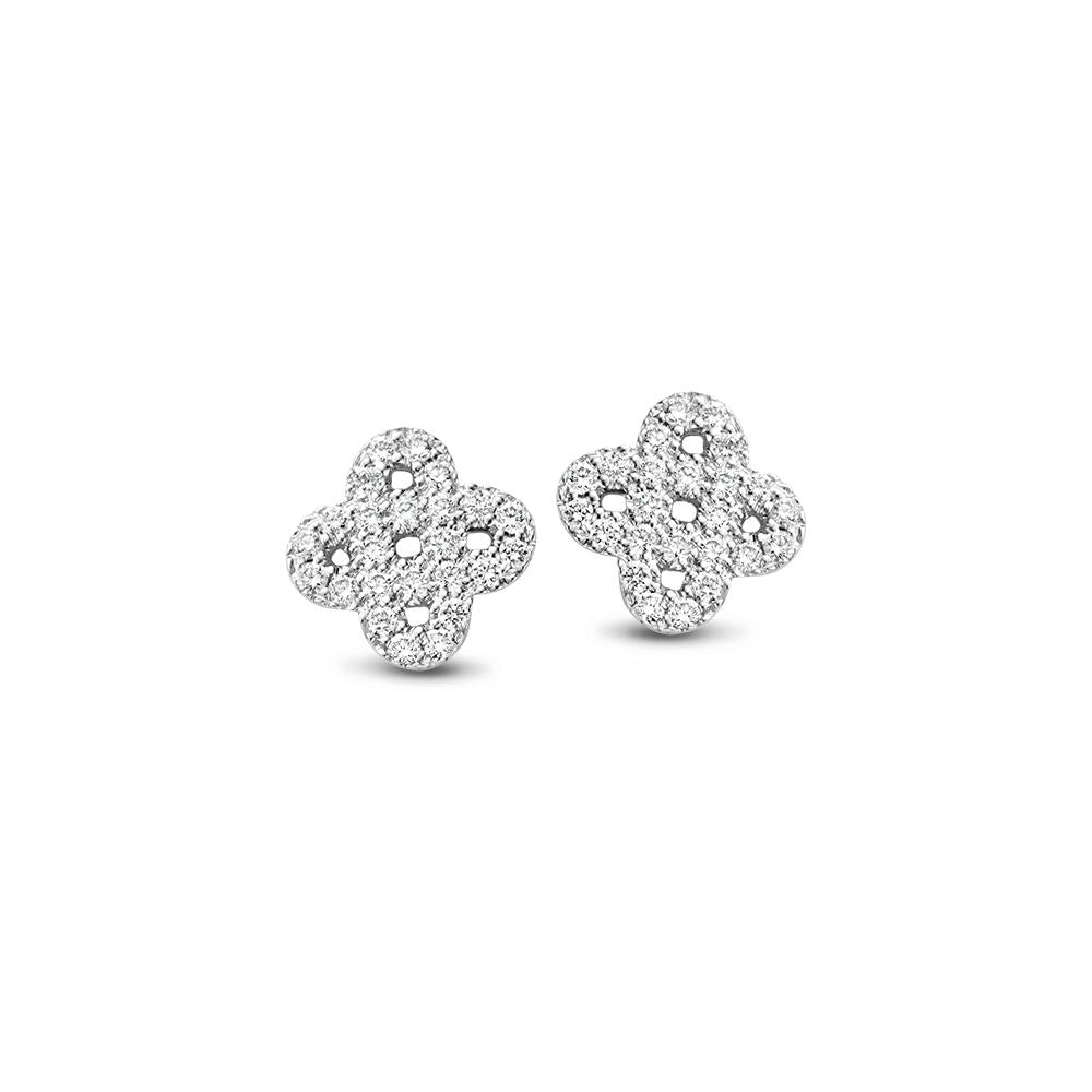 Boucles d'oreilles en or blanc avec diamants, forme de fleur, 0,14 ct de brillants.