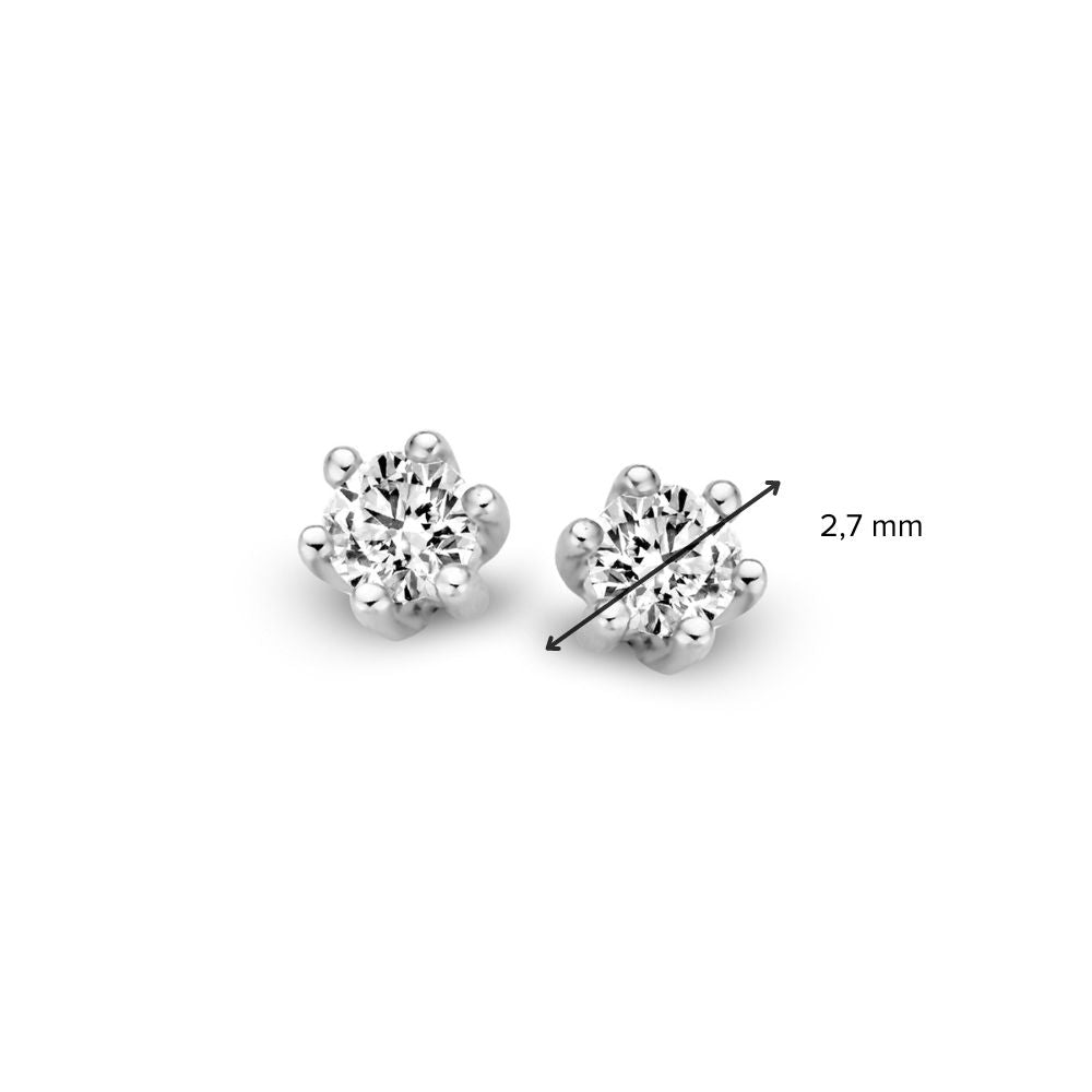 Boucles d'oreilles solitaires en or blanc avec diamants – 14 carats, taille brillant