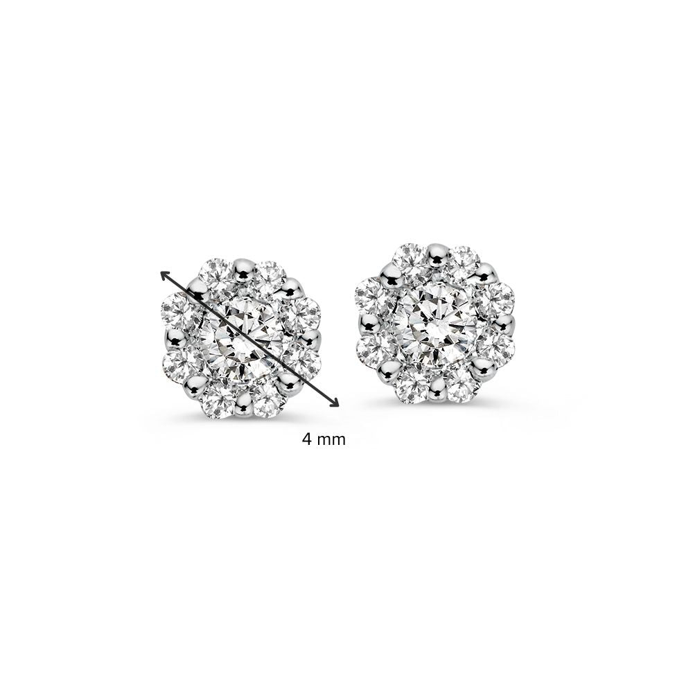 Puces d'oreilles en or blanc avec diamant en sertissage entourage – 14 carats, taille brillant