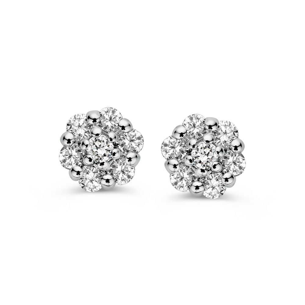 Boucles d'oreilles en or blanc avec diamants en sertissage entourage, 0,16 ct.