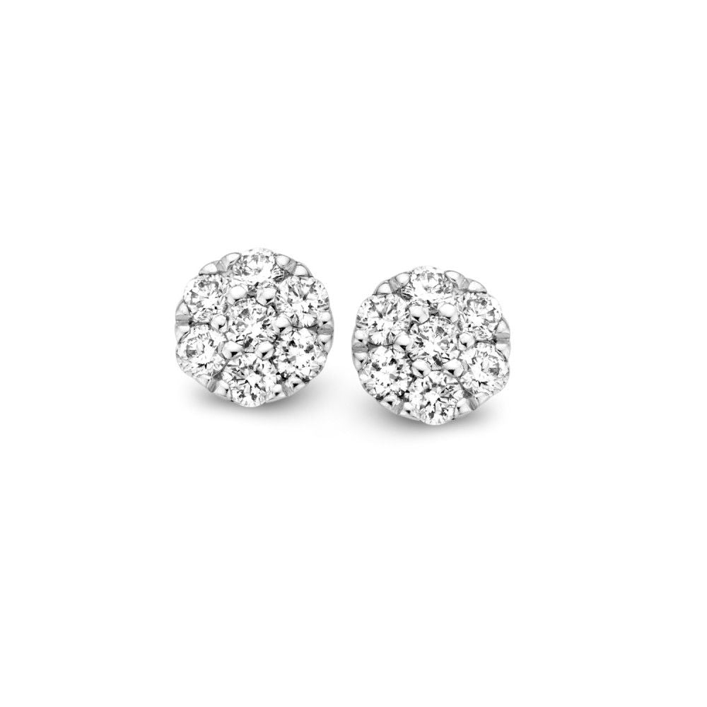 Boucles d'oreilles en or blanc avec diamants en sertissage entourage, 0,19 ct.