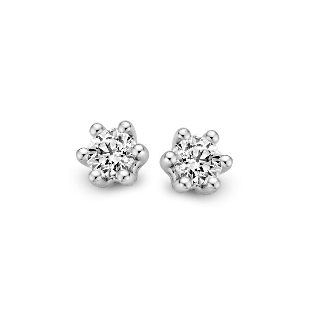 Boucles d'oreilles en or blanc avec diamants brillants en sertissage à six griffes, 0,20 ct.