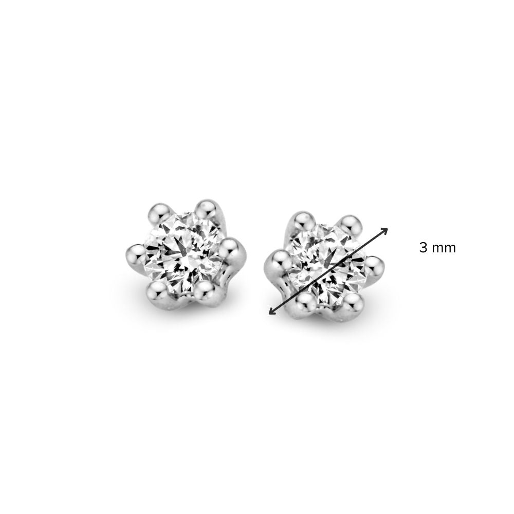 Boucles d'oreilles en or blanc solitaires en sertissage six griffes – 14 carats, 0.20 ct diamant brillant