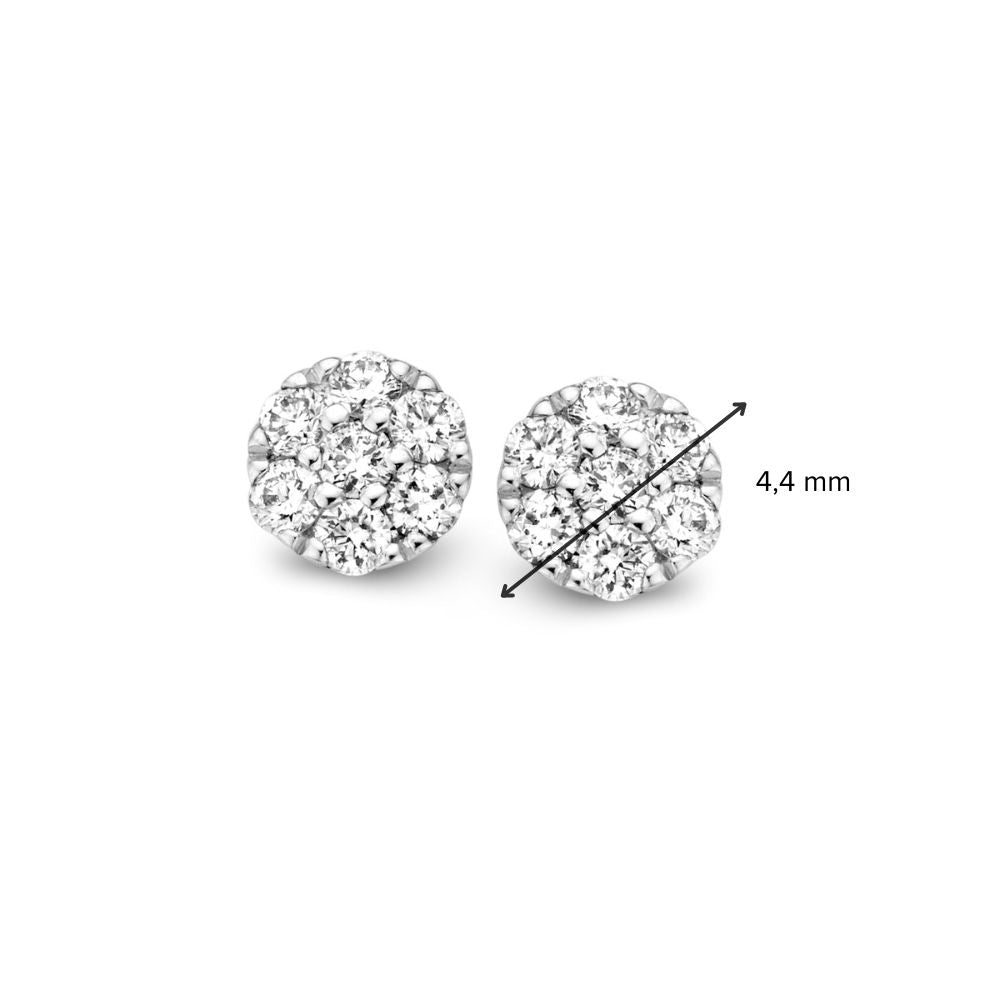 Puces d'oreilles en or blanc avec diamant en sertissage entourage – 14 carats, 0.19 ct brillant