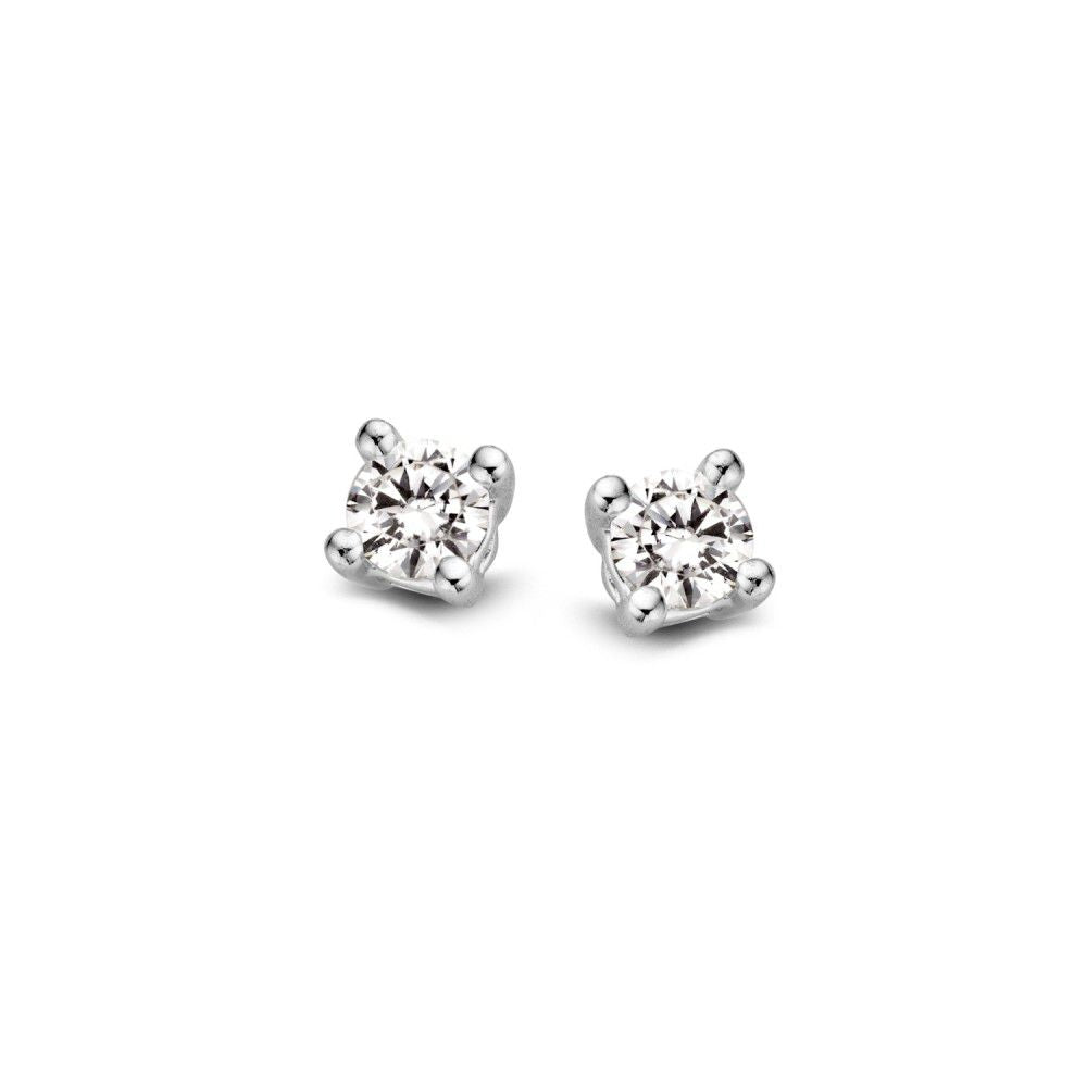 Boucles d'oreilles en or blanc 14 carats avec deux diamants brillants de 0,10 ct.