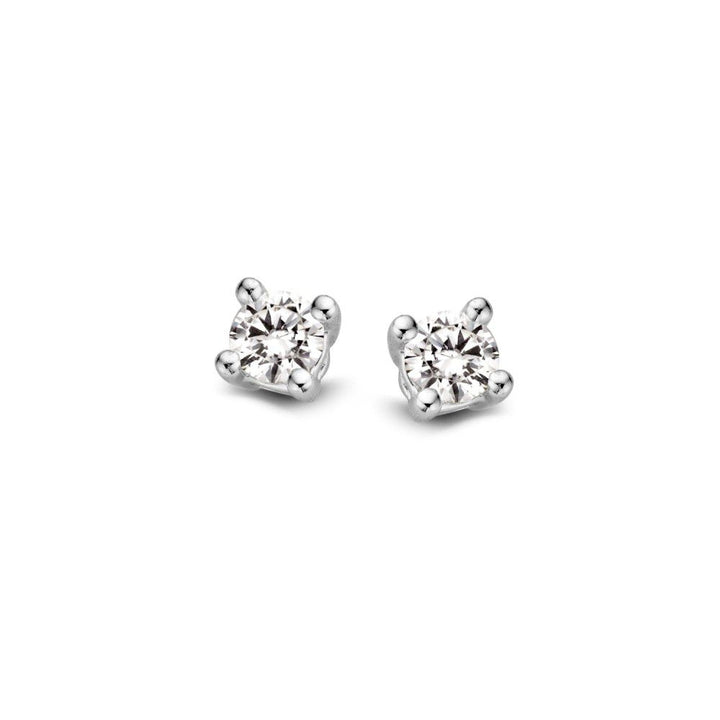 Witgouden 14 Karaat Solitair Oorknoppen met 2x 0,10ct Briljant Diamanten