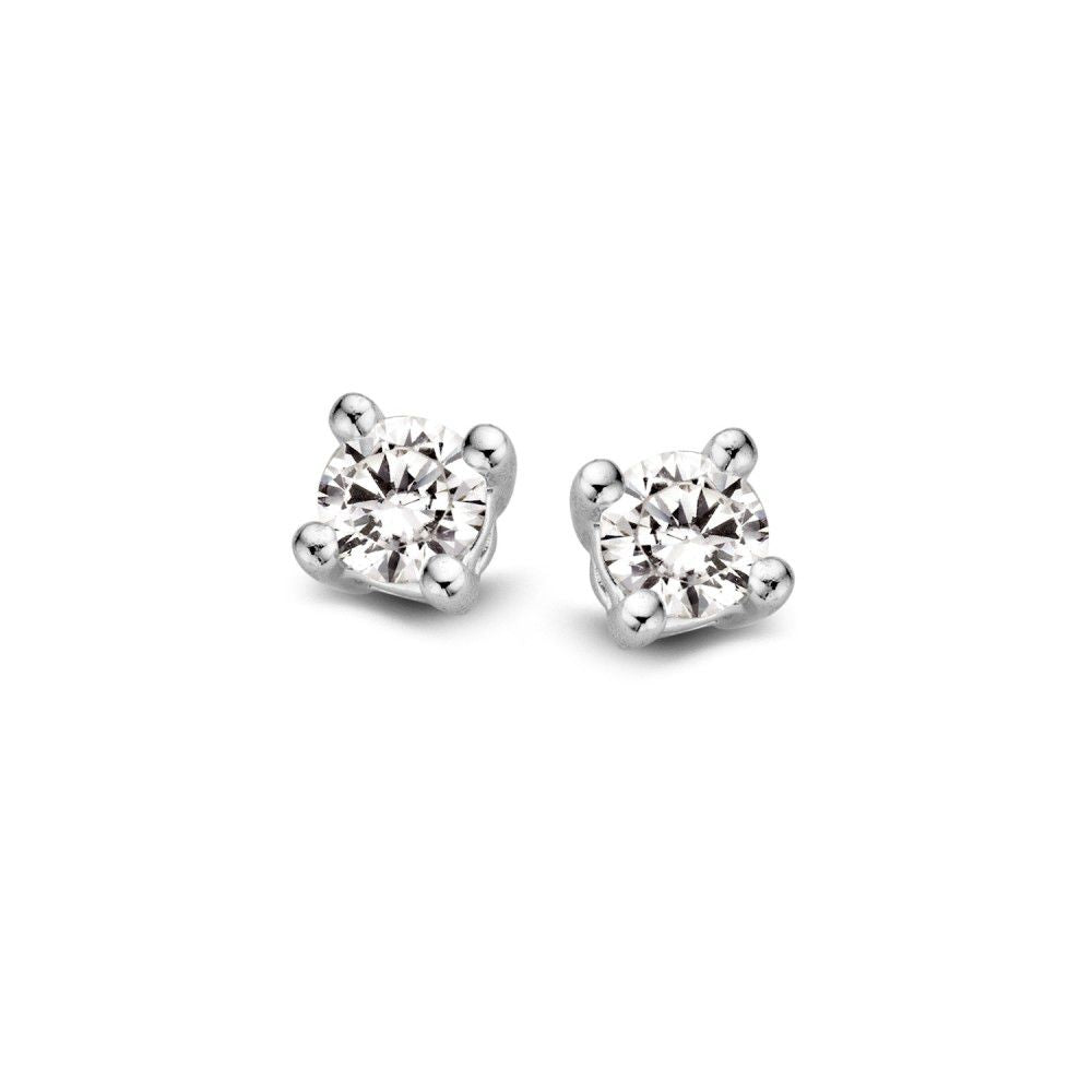 Boucles d'oreilles en or blanc 14 carats avec deux diamants brillants de 0,16 ct.