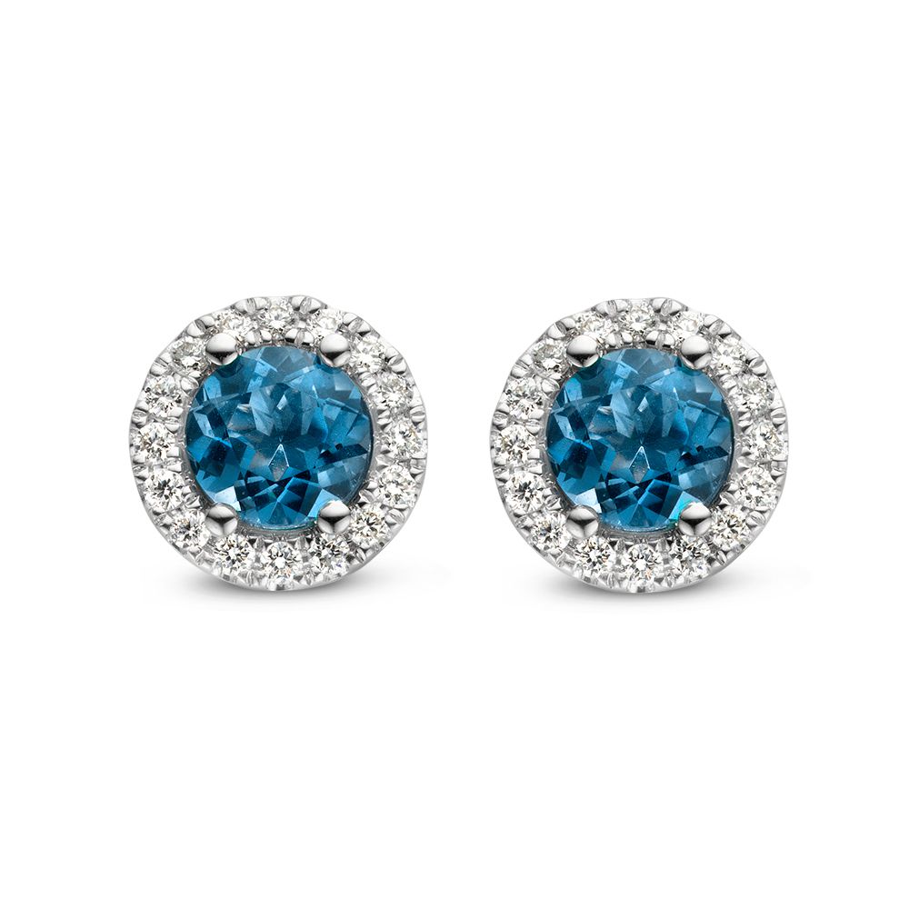 Boucles d'oreilles en or blanc avec topazes bleues et diamants, 14 carats, 1,92 ct.