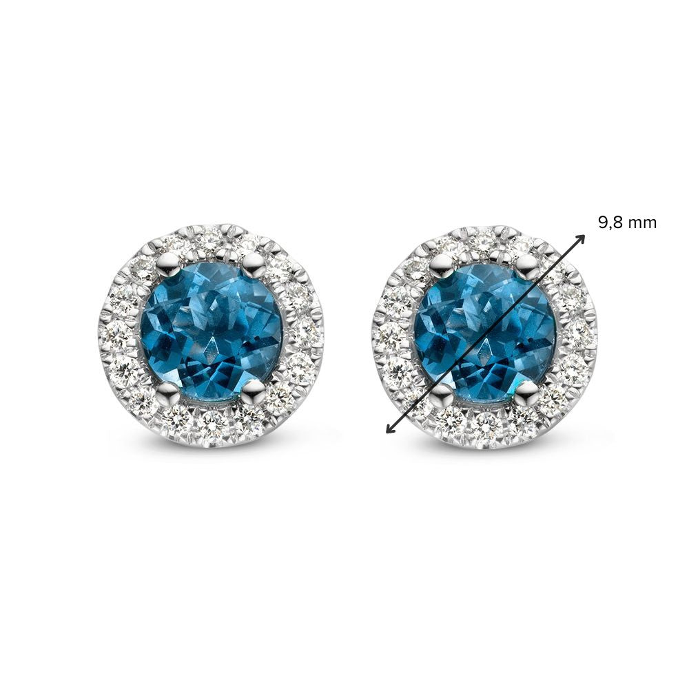 Witgouden Oorstekers met Blauw Topaas en Diamant – 14 Karaat, 1.92 ct