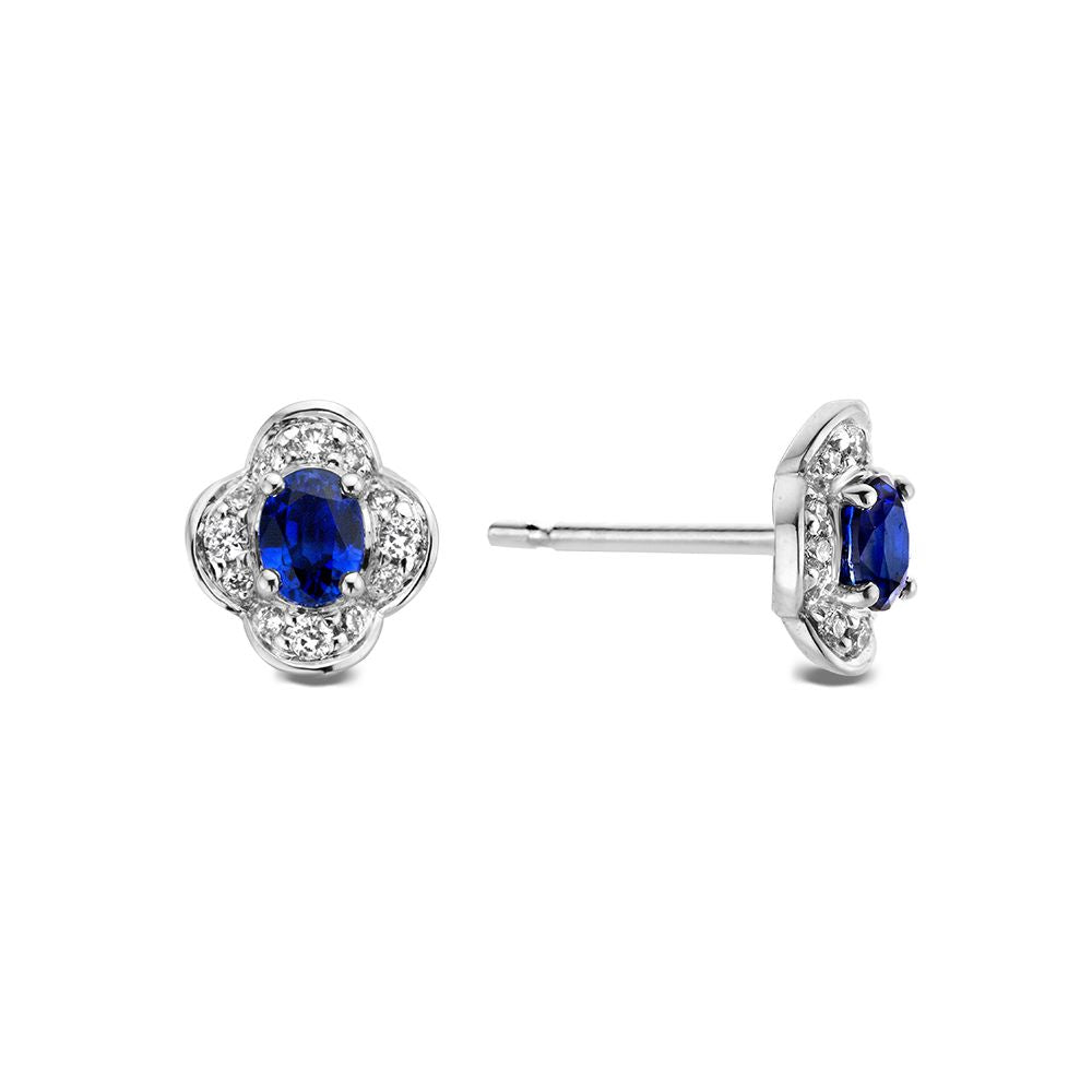Boucles d'oreilles en or 14K pour femme de Van der Kooij, 0.70 crt de saphir, 0.12 crt de diamant