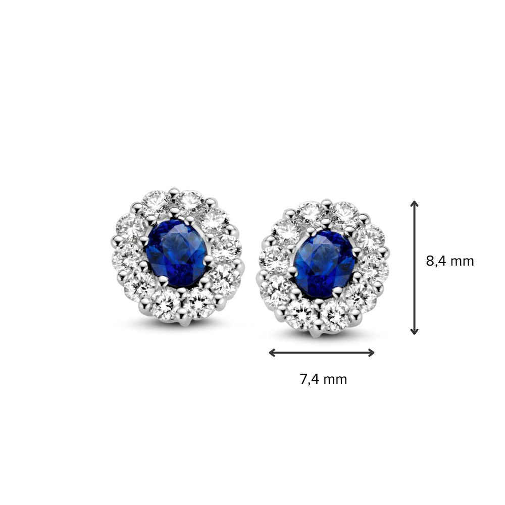 Puces d'oreilles en or blanc avec saphir et diamant en sertissage entourage – 14 carats, 0.50 ct