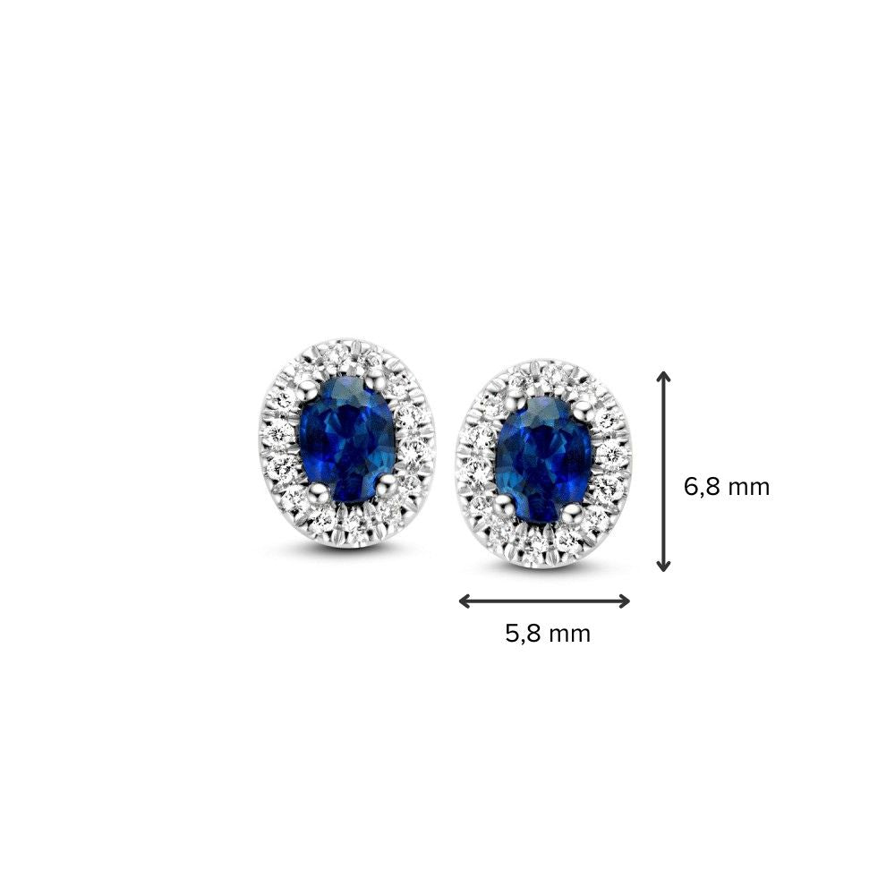 Puces d'oreilles en or blanc avec saphir bleu et diamant