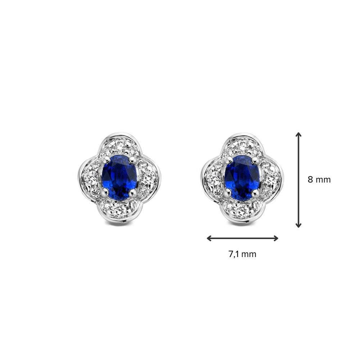 14K Oorbellen voor Dames van Van der Kooij, 0.70 crt Saffier, 0.12 crt Diamant