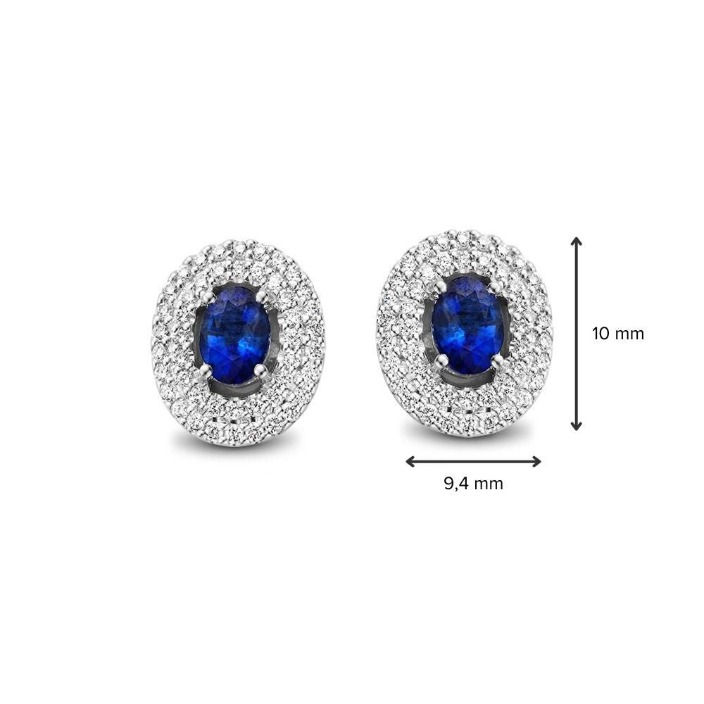 Puces d'oreilles en or blanc avec saphir bleu et diamant