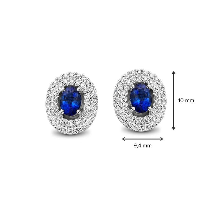 Witgouden Oorstekers met Blauwe Saffier en Diamant