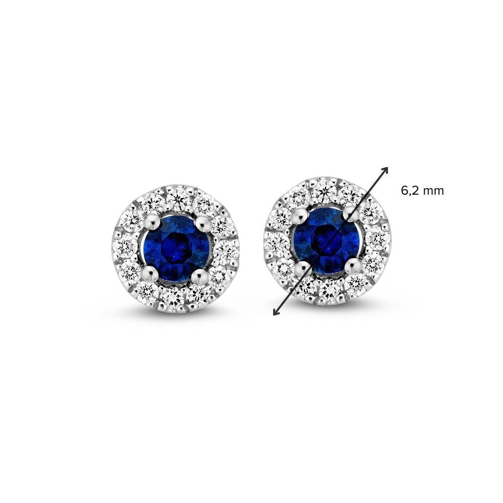 Puces d'oreilles en or blanc avec saphir et diamant – 14 carats, taillé en brillant