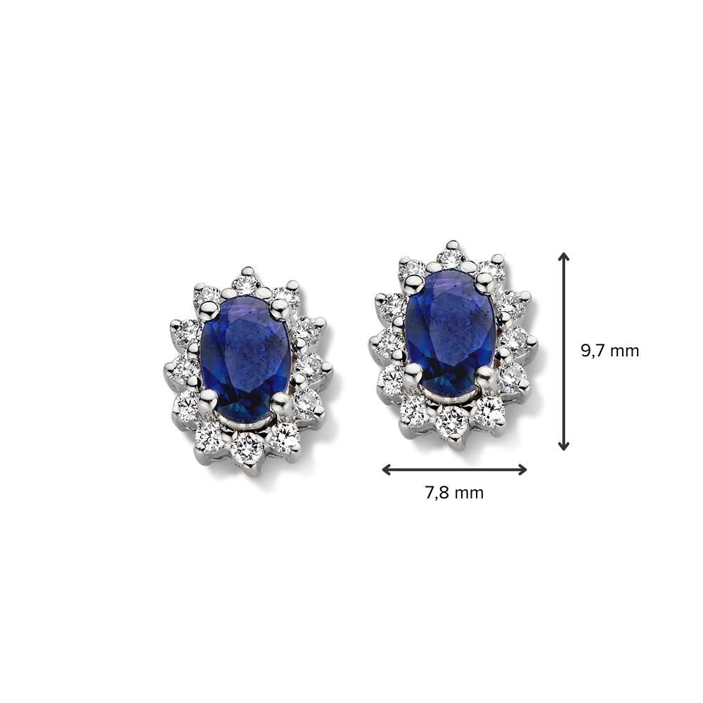 Puces d'oreilles en or blanc avec saphir entouré de diamant – boucles d'oreilles 14K pour femme, 0.28 crt diamants