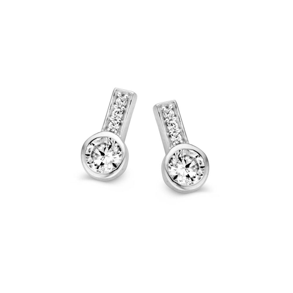 Boucles d'oreilles en or blanc avec zirconia, de 9 mm, avec poussettes.