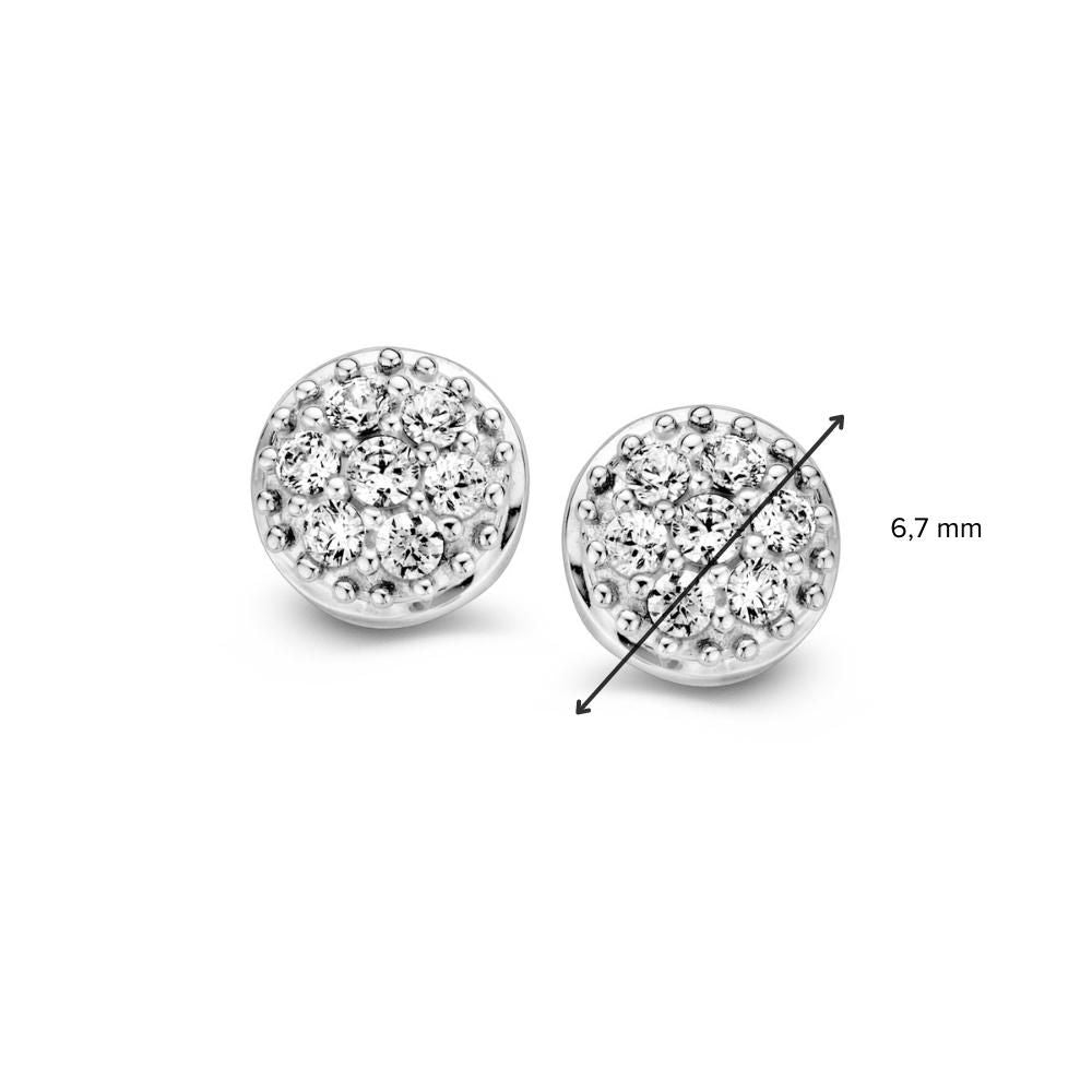 Puces d'oreilles en or blanc avec zircone – Boucles d'oreilles 14K pour femme, 7 mm de diamètre