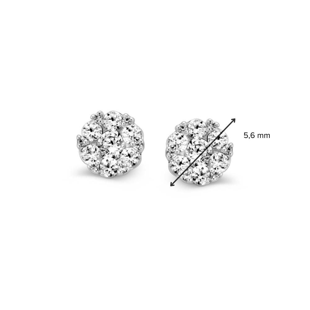 Boucles d'oreilles en or blanc avec zircone en sertissage classique – boucles d'oreilles 14K pour femme, 6 mm