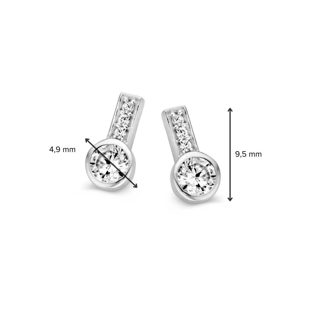 Puces d'oreilles en or blanc avec zircone – Boucles d'oreilles 14K pour femme, 9 mm, Set avec poussettes