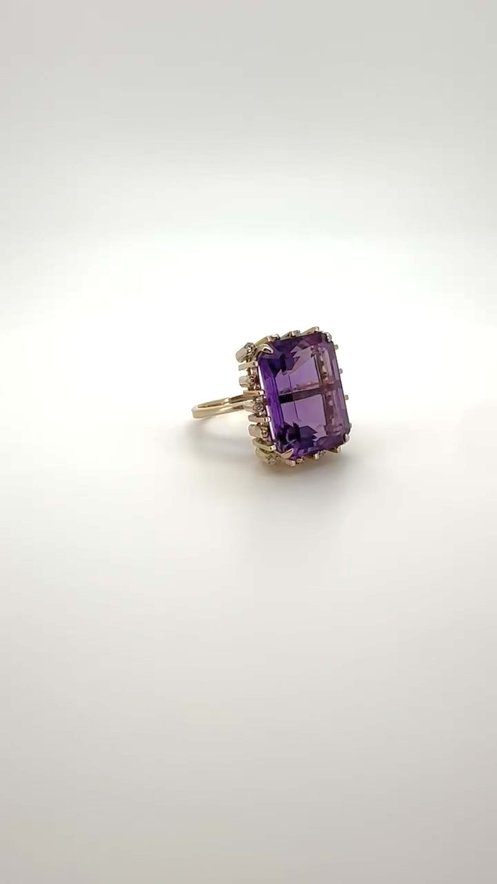 bague vintage en or avec améthyste et diamant 14k 10.7gr
