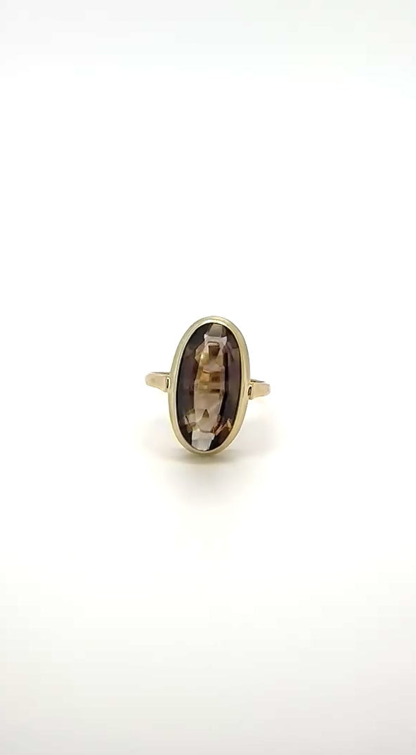bague vintage en or avec quartz fumé 14k 4.2gr