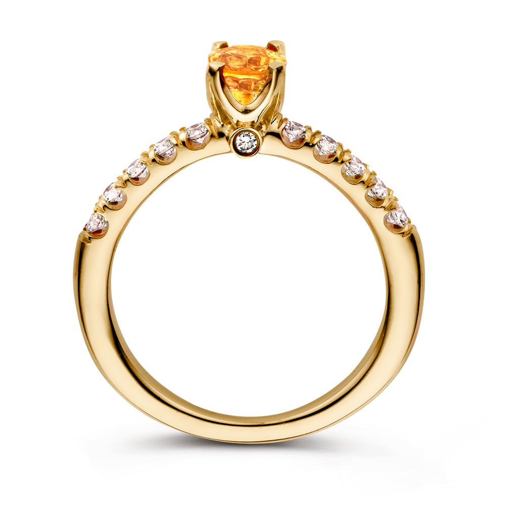 Bague de luxe en or jaune 18K avec saphir orange et diamants – 0.54 crt de diamants, bijou pour femme