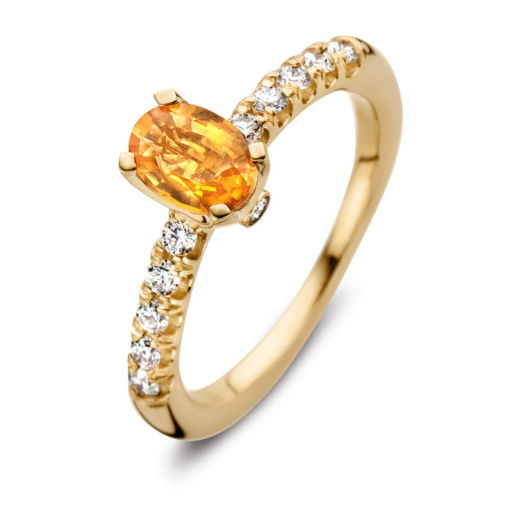 Bague en or jaune 18K avec un saphir orange et des diamants de 0,54 crt.