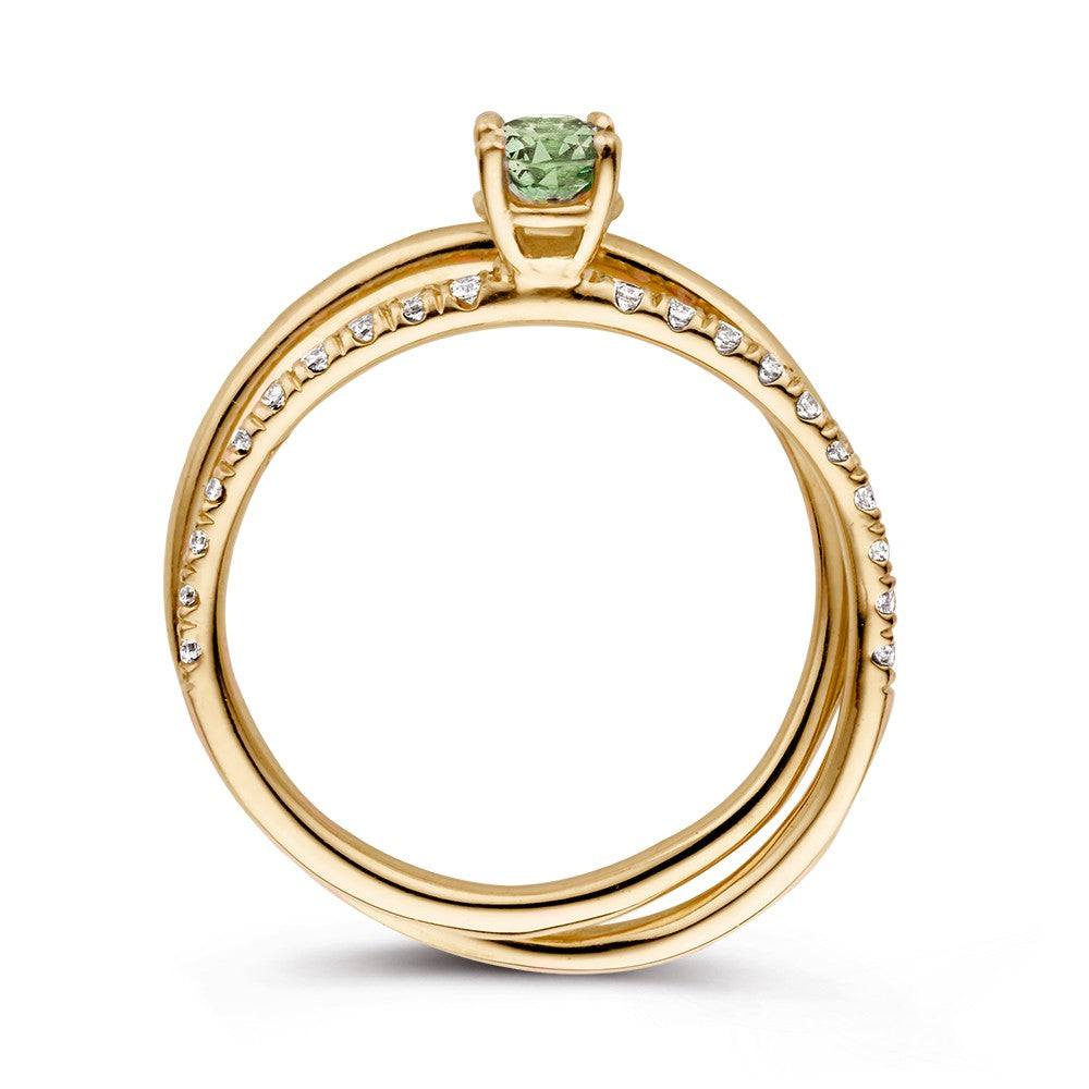 Bague en Or Rose 18kt avec Saphir Vert et Diamants – Van der Kooij Bijou de Luxe