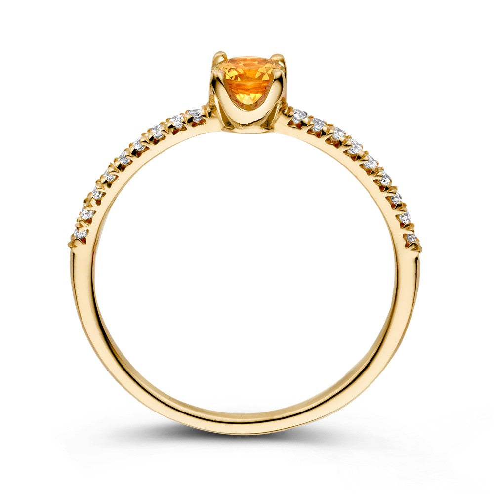 Bague en Or Jaune 18kt avec Saphir Orange et 0.15ct de Diamants