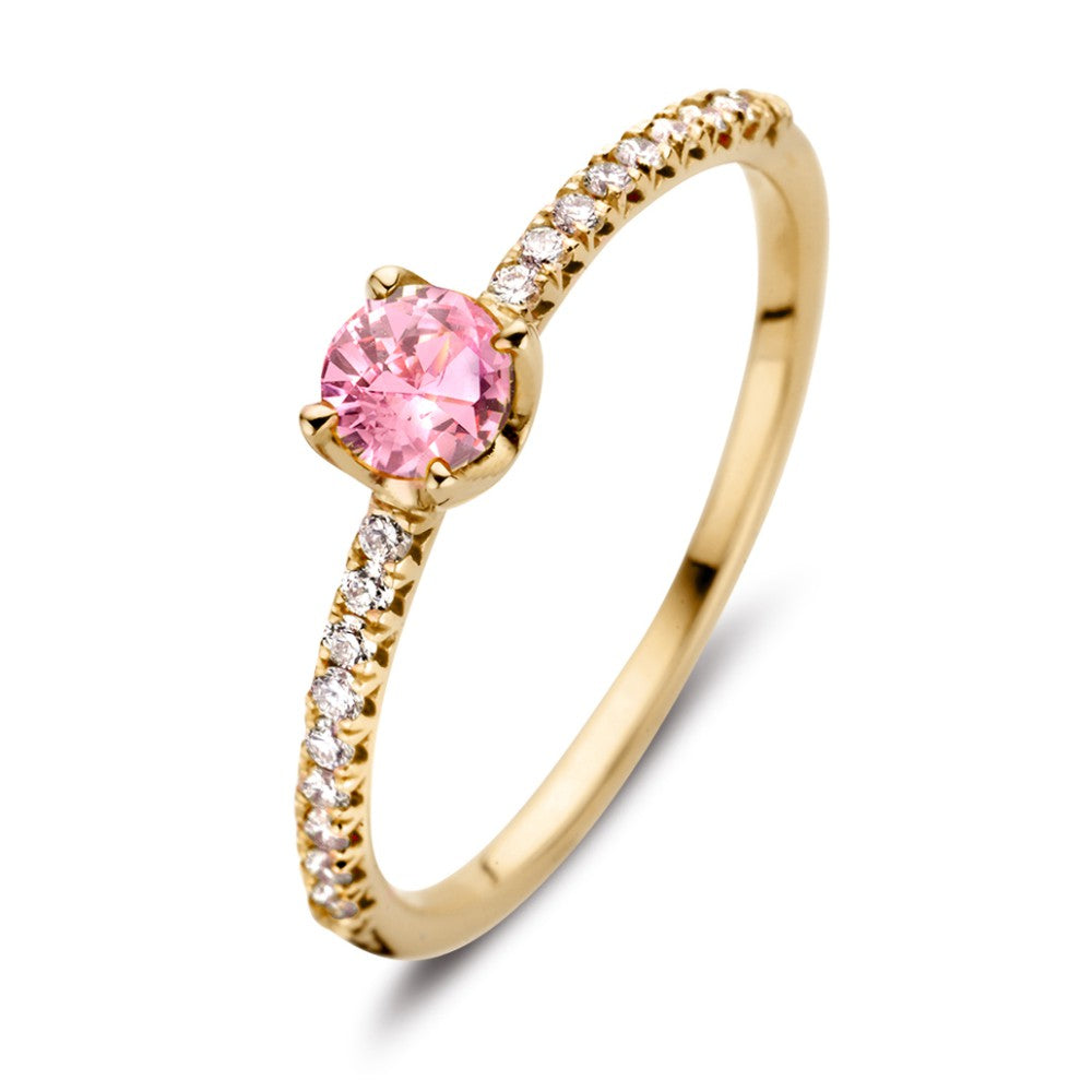 Bague en or jaune 18 carats avec saphir rose et diamants de 0,15 ct.