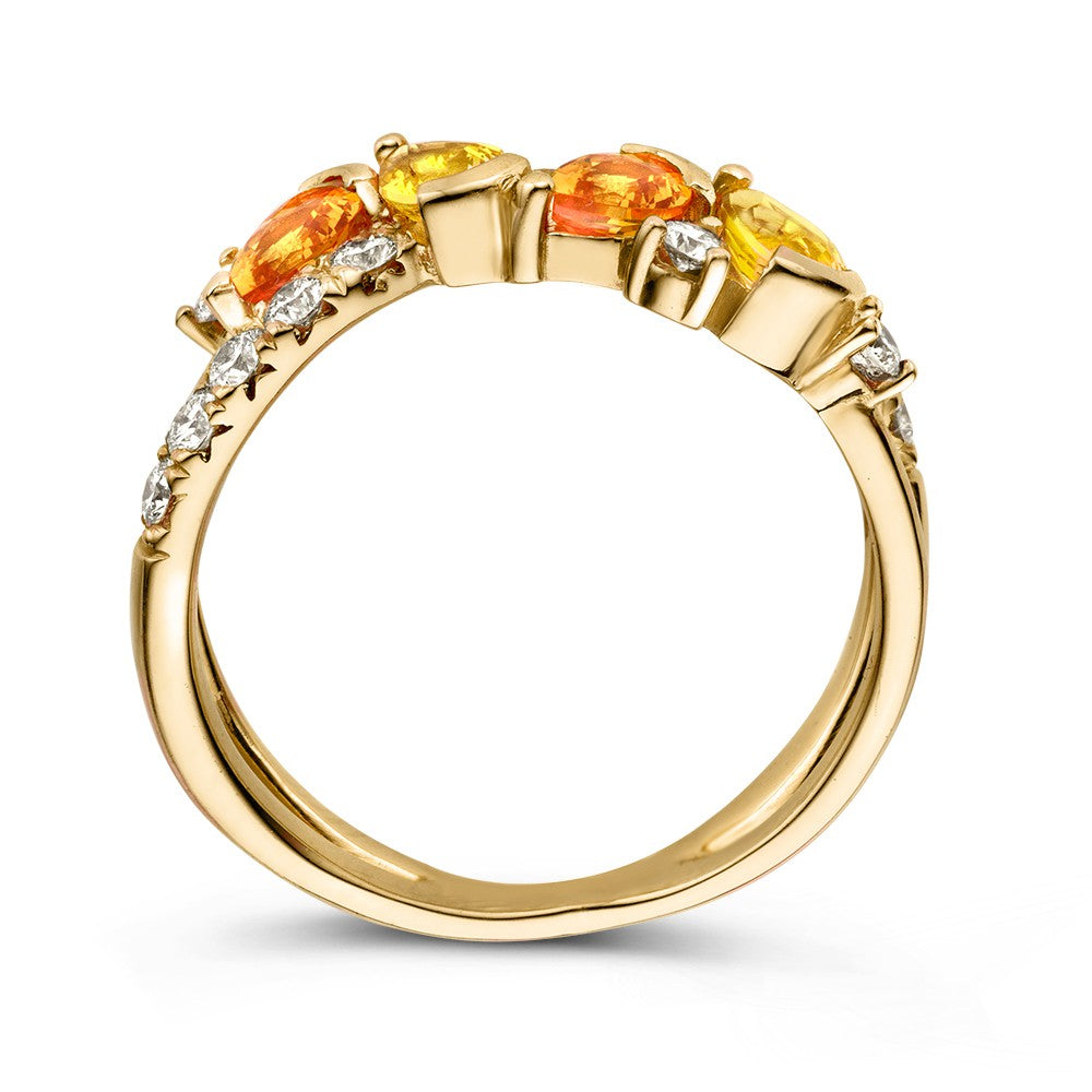 Bague en or jaune 18kt avec saphirs orange et jaunes & diamants – Van der Kooij Exclusif