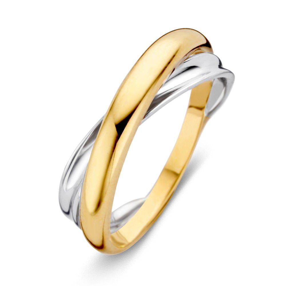 Bague bicolore en or jaune et blanc, au design élégant et intemporel.