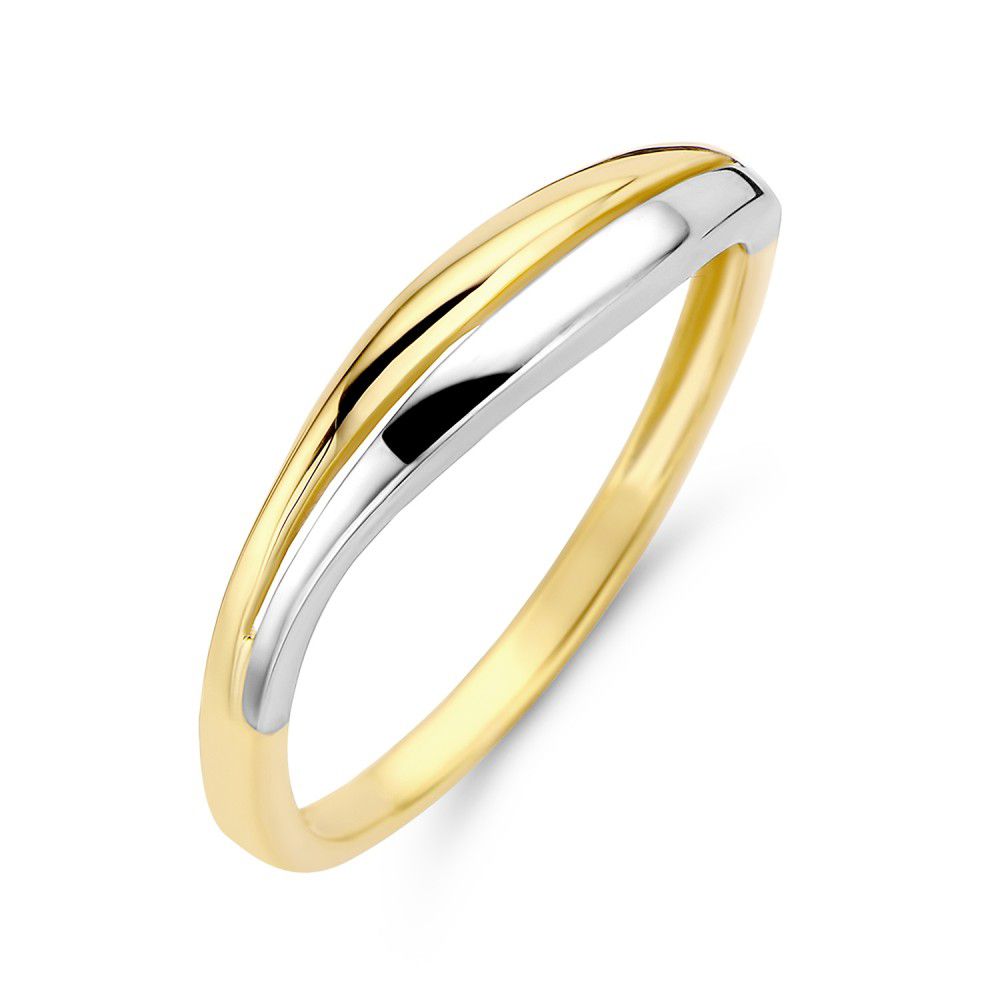 Bague bicolore en or jaune et or blanc, finition lisse et moderne.